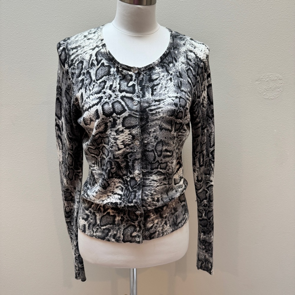 Karen Kane Snake Print Black & White Long Sleeve Cardigan Sweater